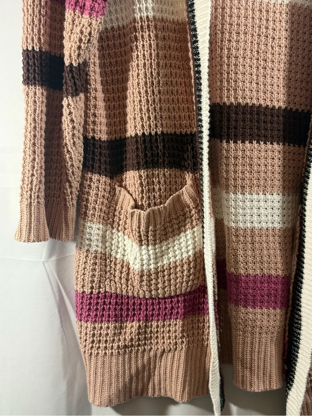 Torrid Pink, Brown & Cream Striped Open-Front Cardigan Size 2 (2X)